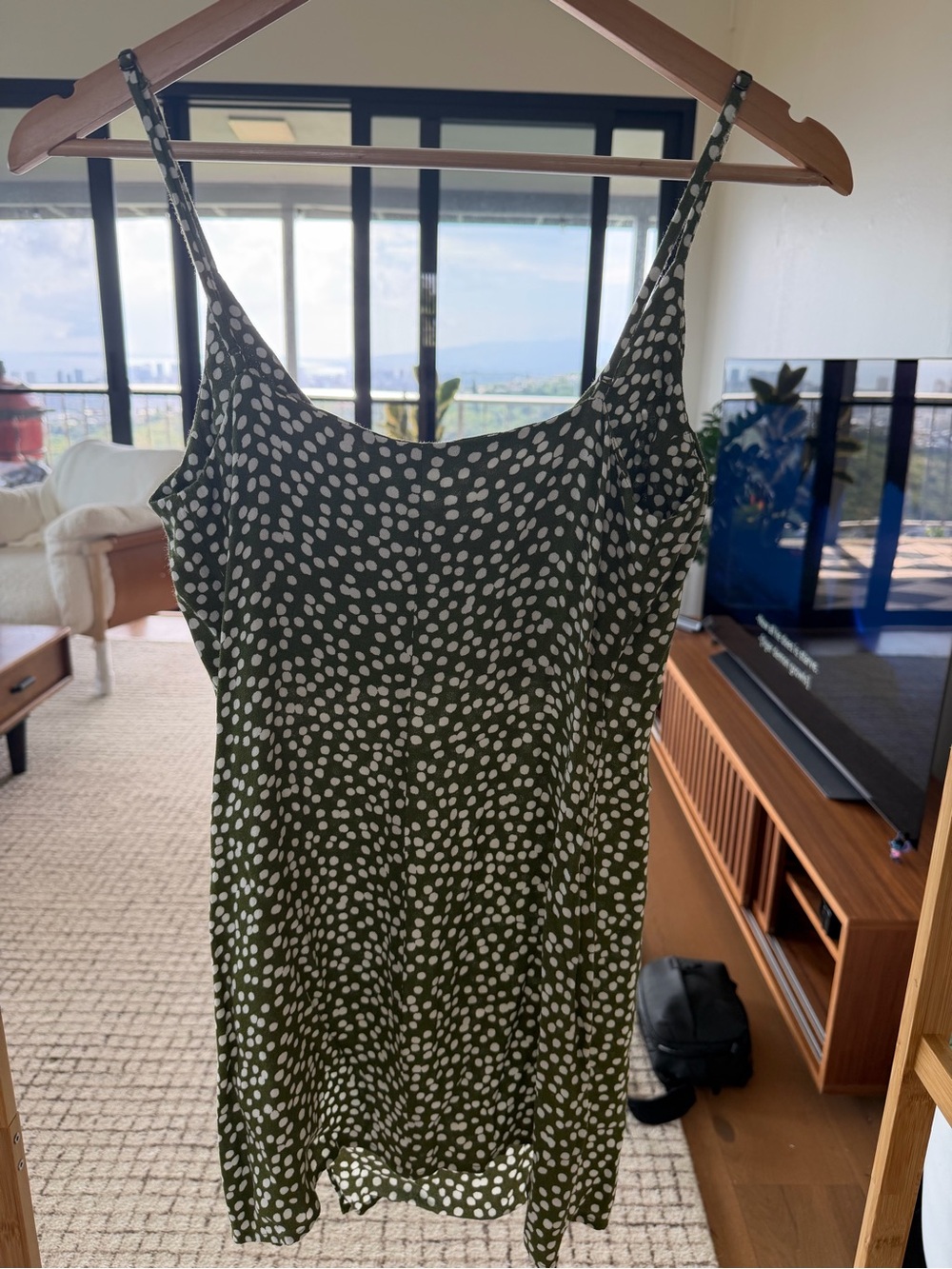Reformation Olive Green Polka Dot Slip Dress - Casual Summer Dress